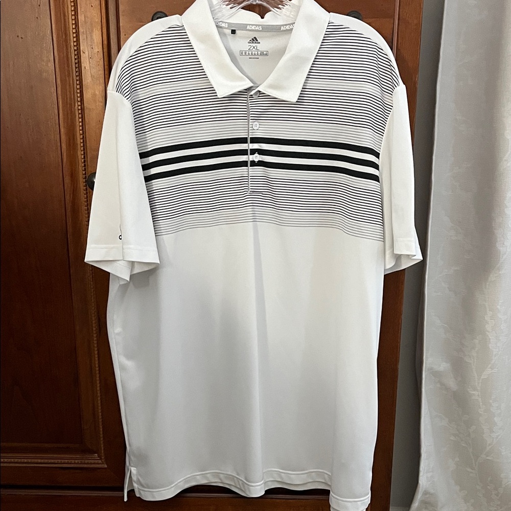 Adidas Men's Polo Shirt in White with Black Stripes